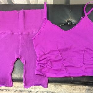FP Movement Sz M/L Vivid Violet set bike shorts and ruched tank.